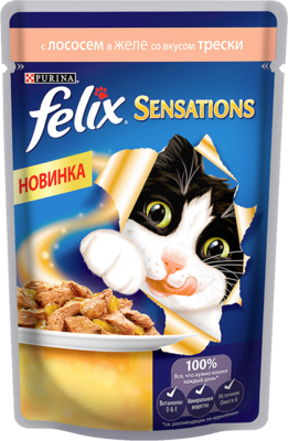 Felix Sensations с лососем в желе со вкусом трески (пауч)
