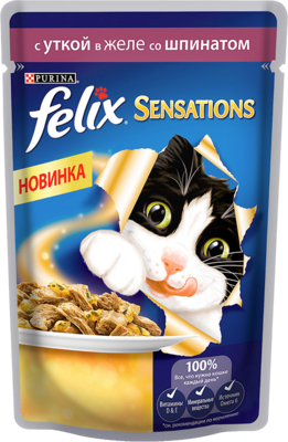 Felix Sensations с уткой в желе со шпинатом (пауч)