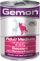 Gemon Adult Medium Bocconi con Manzo e Fegato (банка)