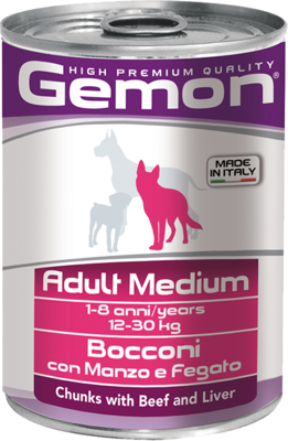 Gemon Adult Medium Bocconi con Manzo e Fegato (банка)