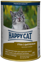 Happy Cat Утка с Цыпленком Кусочки в Желе (банка)