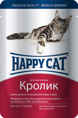 Happy Cat Кусочки в Соусе Кролик (пауч)