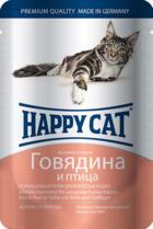 Happy Cat Кусочки в Соусе Говядина и Птица (пауч)