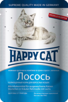 Happy Cat Нежные Кусочки и Ломтики в Крем-соусе с Зеленью Лосось (пауч)