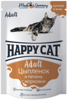 Happy Cat Кусочки в Желе Цыпленок и Печень с Морковью (пауч)