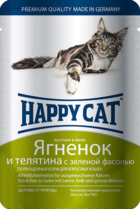Happy Cat Кусочки в Желе Ягненок и Телятина с Зеленой Фасолью (пауч)