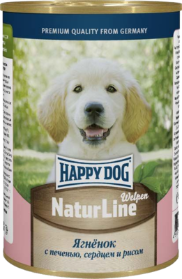 Happy Dog Welpen NaturLine Ягненок с Печенью, Сердцем и Рисом (банка)