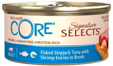 Wellness Core Signature Selects Flaked Skipjack Tuna with Shrimp Entree in Broth (банка)