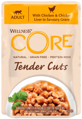 Wellness Core Tender Cuts with Chicken & Chicken Liver in Savoury Gravy (пауч)