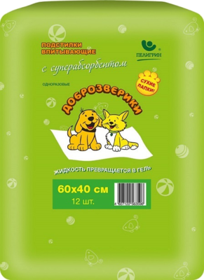 Доброзверики подстилки впитывающие для животных с суперабсорбентом "Сухие лапки" (упаковка 12 шт)