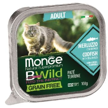MonGe BWild Grain Free Adult Pate Terrine Codfish with Vegetables (ламистер)