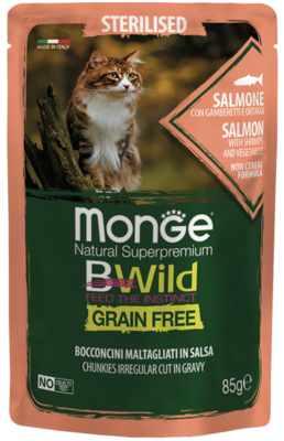 MonGe BWild Grain Free Sterilised Salmon with Shrimp and Vegetables (в соусе, пауч)