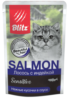Blitz Salmon Лосось с Индейкой Sensitive Нежные Кусочки в Соусе (пауч)