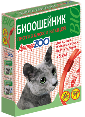 ДокторZOO Биоошейник Против Блох и Клещей для Кошек и Мелких Собак (красный)