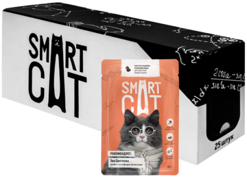 Smart Cat Кусочки Индейки в Нежном Соусе для Взрослых Кошек и Котят (пауч)
