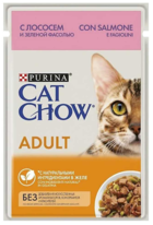 Cat Chow Adult с Лососем и Зеленой Фасолью (в желе, пауч)