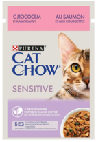 Cat Chow Sensitive с Лососем и Кабачками (в соусе, пауч)