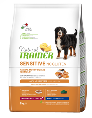 Natural TRAINER Sensitive No Gluten Medium & Maxi Adult with Salmon & Whole Cereals
