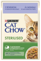 Cat Chow Sterilised с Ягненком и Зеленой Фасолью (в соусе, пауч)