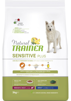 Natural TRAINER Sensitive Plus Medium & Maxi Adult Rabbit Rice Maize Oil