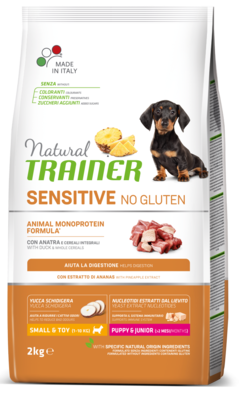 Natural TRAINER Sensitive No Gluten Small & Toy Puppy & Junior with Duck & Whole Cereals