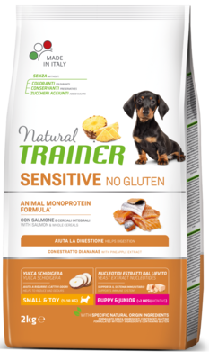Natural TRAINER Sensitive No Gluten Small & Toy Puppy & Junior with Salmon & Whole Cereals