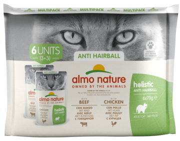 Almo Nature Holistic Anti Hairball Adult Cat 6 Units (3+3) with Beef with Chicken (паучи)