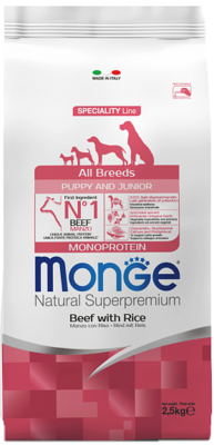 Monge Speciality Line All Breeds Puppy and Junior Monoprotein Beef with Rice