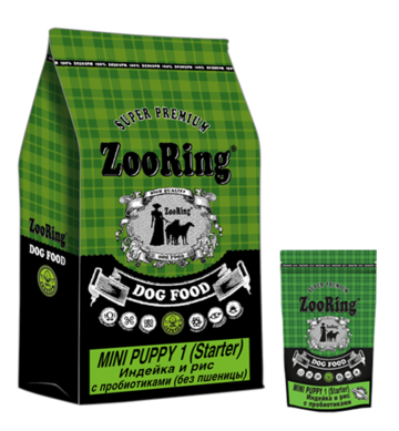 ZooRing Mini Puppy 1 (Starter) Индейка и Рис с Пробиотиками (без пшеницы)