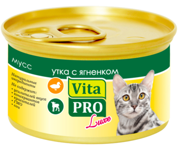 Vita Pro Luxe для кошек Мусс Утка с Ягнёнком (банка)