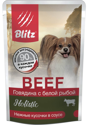 Blitz Beef Говядина с Белой Рыбой Holistic Нежные Кусочки в Соусе для Собак (пауч)