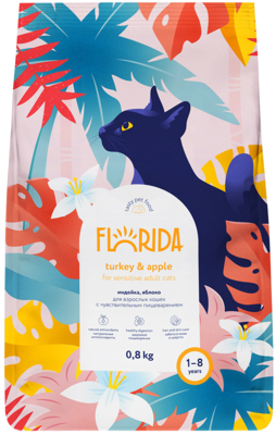 Florida Индейка, Яблоко для Взрослых Кошек с Чувствительным Пищеварением