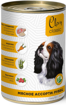 Clan Classic Мясное Ассорти: Рубец Паштет для Собак (банка)