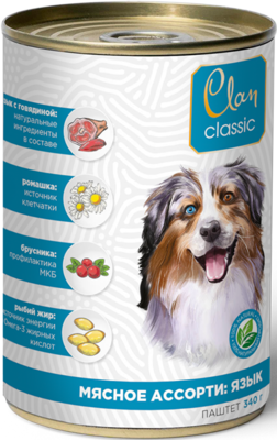 Clan Classic Мясное Ассорти: Язык Паштет для Собак (банка)