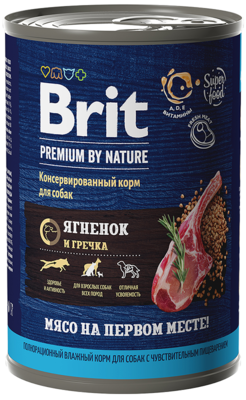 Brit Premium by Nature Консервированный Корм для Собак Ягнёнок и Гречка (банка)