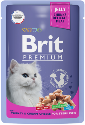 Brit Premium with Turkey & Cream-Cheese for Sterilised (в желе, пауч)