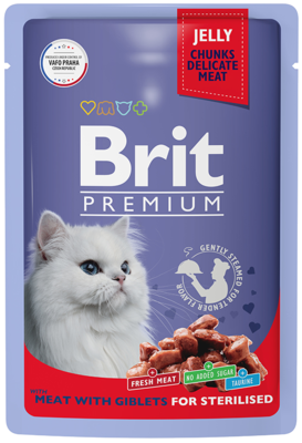Brit Premium with Meat with Giblets for Sterilised (в желе, пауч)
