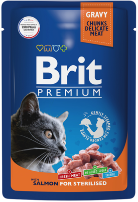 Brit Premium with Salmon for Sterilised (в соусе, пауч)