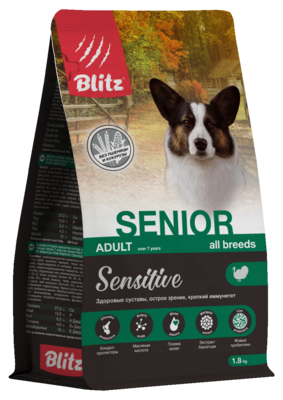 Blitz Senior Adult Over 7 Years Old All Breeds Sensitive Turkey