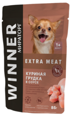 Winner Extra Meat Куриная Грудка в Соусе для Взрослых Собак Мелких Пород с Чувствительным Пищеварением (пауч)