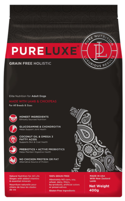 PureLuxe Elite Nutrition for Adult Dogs Made with Lamb & Chickpeas for All Breeds & Sizes