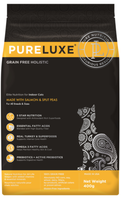 PureLuxe Elite Nutrition for Indoor Cats Made with Salmon & Split Peas for All Breeds & Sizes