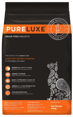 PureLuxe Elite Nutrition for Longhair Cats Made with Chicken & Salmon for Cats & Kittens with Longhair