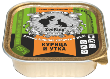 ZooRing Сочные Мясные Кусочки в Желе Курица и Утка для Кошек (ламистер)