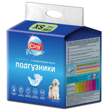 Cliny Подгузники для кошек и собак, 2-4 кг, размер XS (11шт)