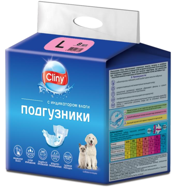 Cliny Подгузники для собак, 8-16 кг, размер L (8шт)