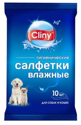 Cliny гигиенические салфетки влажные для собак и кошек, (10 шт)