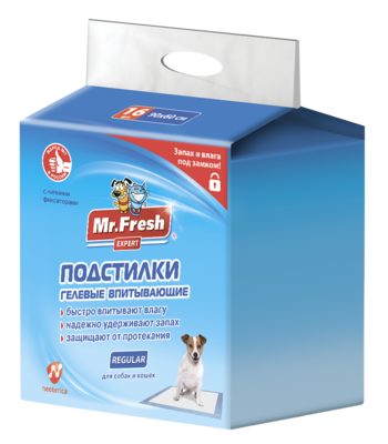 Mr.Fresh Expert Подстилки Гелевые впитывающие Regular для собак и кошек 90*60 см, 16шт.