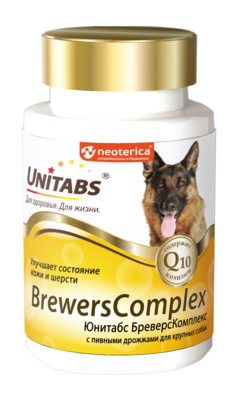 Unitabs BrewersComplex для кожи и шерсти для крупных собак, 100 таб.