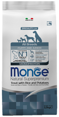 Monge Speciality Line All Breeds Puppy and Junior Monoprotein Trout with Rice and Potatoes